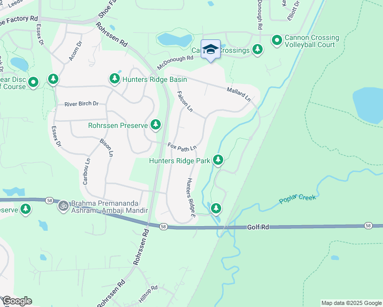 map of restaurants, bars, coffee shops, grocery stores, and more near 1334 Hunters Ridge East in Hoffman Estates