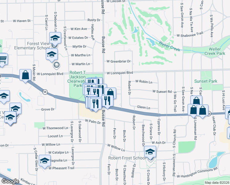 map of restaurants, bars, coffee shops, grocery stores, and more near 900 South Edgewood Lane in Mount Prospect