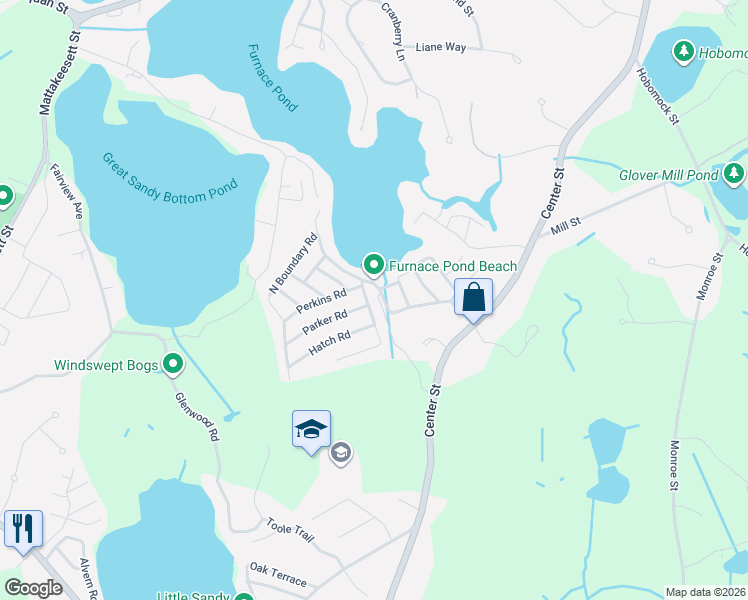 map of restaurants, bars, coffee shops, grocery stores, and more near 66 Furnace Colony Drive in Pembroke