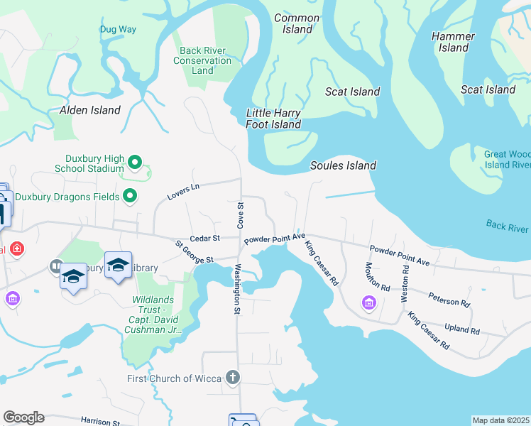 map of restaurants, bars, coffee shops, grocery stores, and more near 45 Old Cove Road in Duxbury