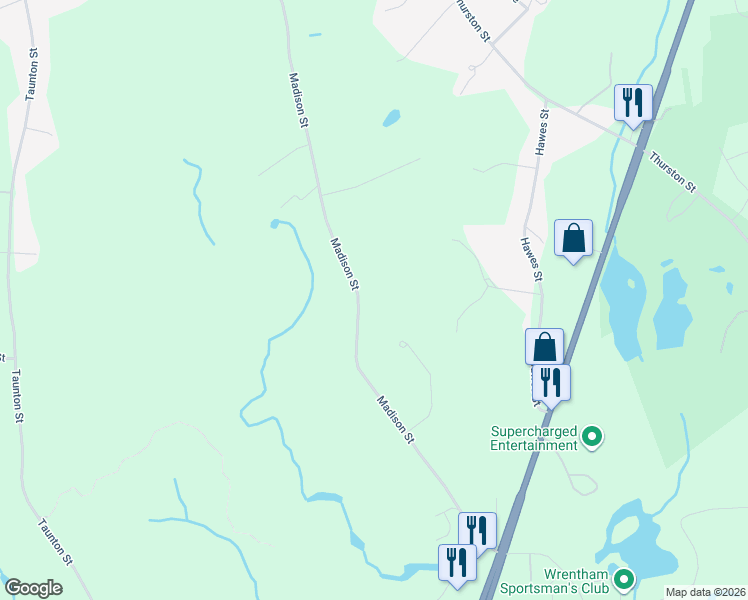 map of restaurants, bars, coffee shops, grocery stores, and more near 471 Madison Street in Wrentham