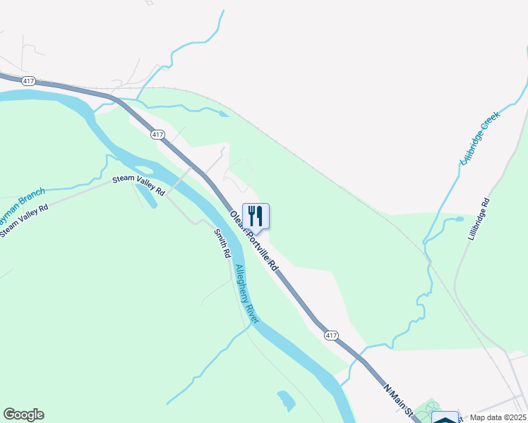 map of restaurants, bars, coffee shops, grocery stores, and more near 1026 Portville Olean Road in Portville