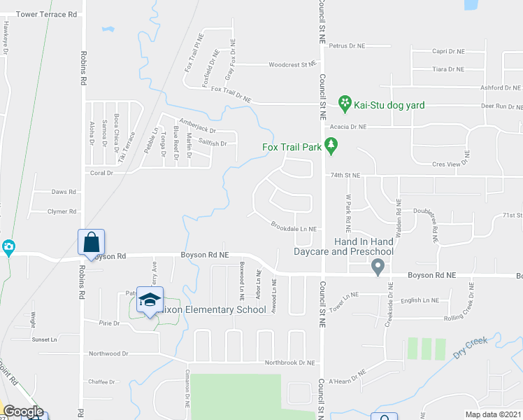 map of restaurants, bars, coffee shops, grocery stores, and more near 1716 Brookdale Lane Northeast in Cedar Rapids