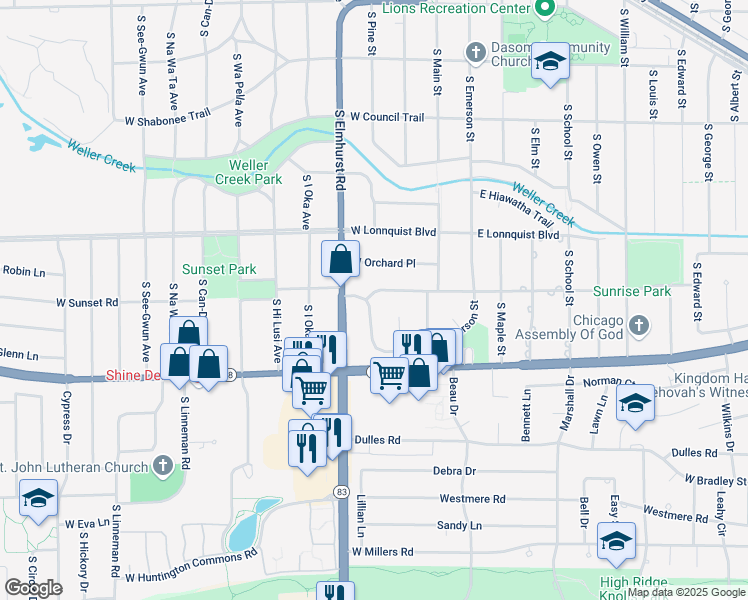 map of restaurants, bars, coffee shops, grocery stores, and more near 905 South Tower Drive in Mount Prospect