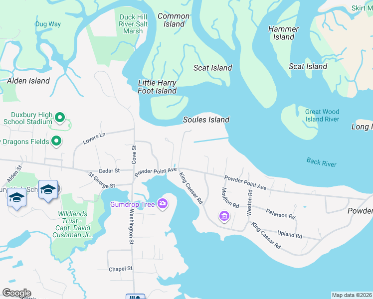 map of restaurants, bars, coffee shops, grocery stores, and more near 29 Bay Pond Road in Duxbury