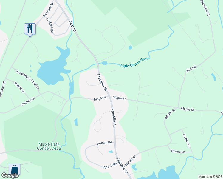map of restaurants, bars, coffee shops, grocery stores, and more near 422 Franklin Street in Mansfield
