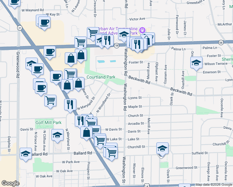 map of restaurants, bars, coffee shops, grocery stores, and more near 8013d Lyons Street in Niles