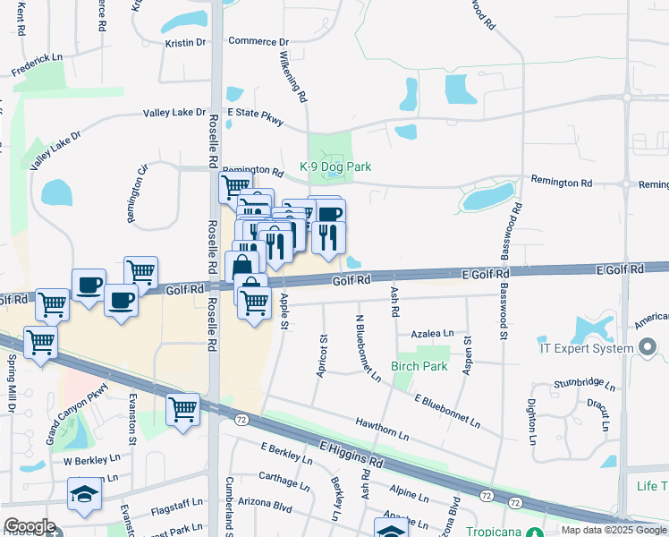 map of restaurants, bars, coffee shops, grocery stores, and more near in Schaumburg