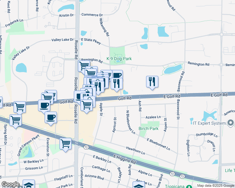 map of restaurants, bars, coffee shops, grocery stores, and more near in Schaumburg