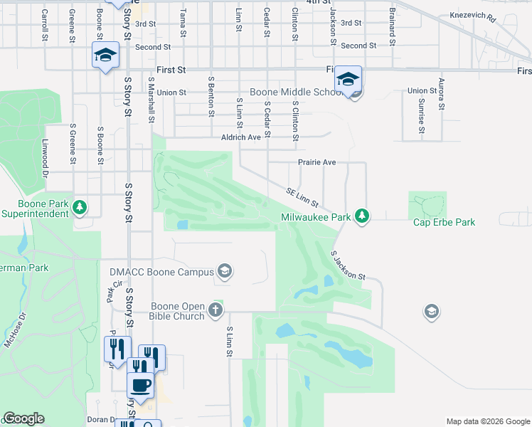 map of restaurants, bars, coffee shops, grocery stores, and more near 539 South Cedar Street in Boone