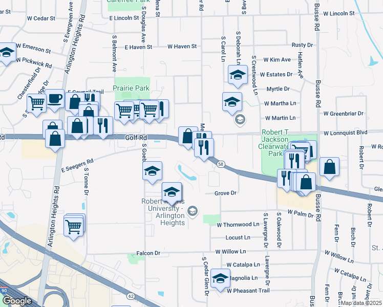 map of restaurants, bars, coffee shops, grocery stores, and more near in Arlington Heights