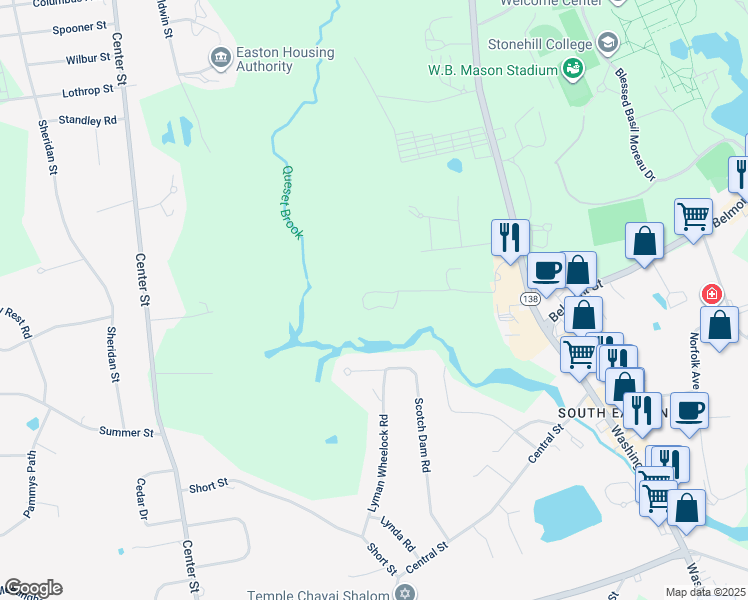 map of restaurants, bars, coffee shops, grocery stores, and more near 519 Washington Street in Easton