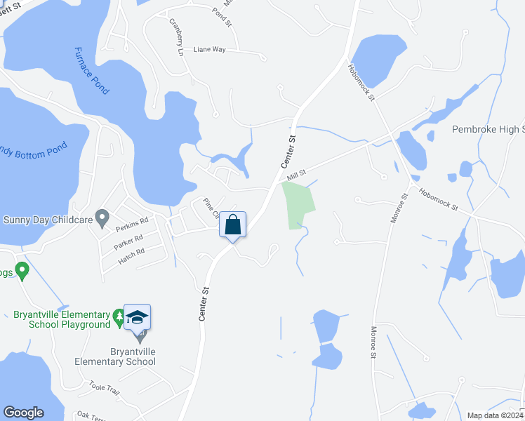 map of restaurants, bars, coffee shops, grocery stores, and more near 471 Center Street in Pembroke