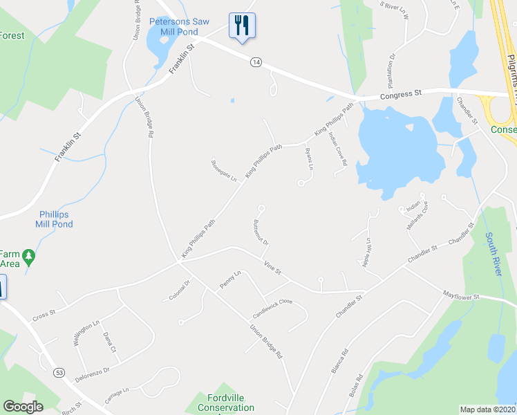 map of restaurants, bars, coffee shops, grocery stores, and more near 30 Lewis Farm Road in Duxbury