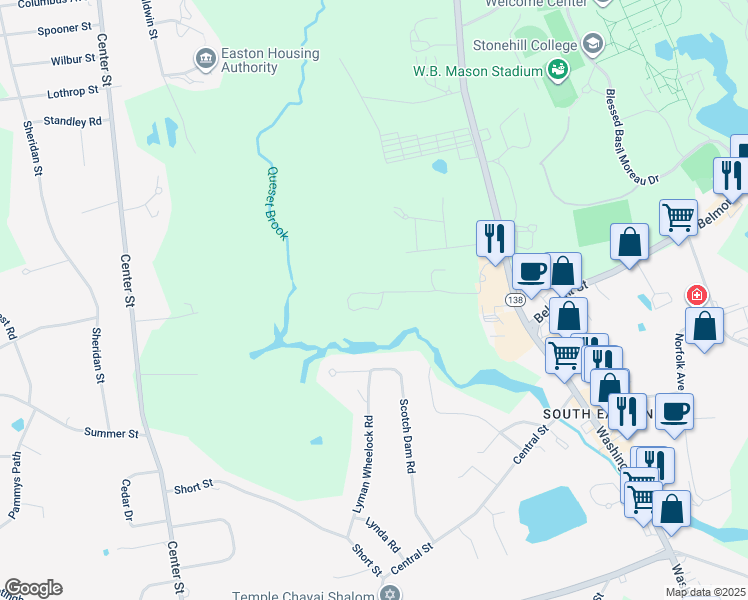 map of restaurants, bars, coffee shops, grocery stores, and more near 519 Washington Street in Easton