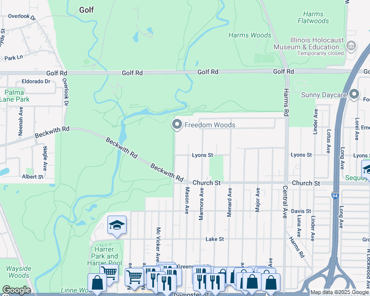map of restaurants, bars, coffee shops, grocery stores, and more near 9341 Austin Avenue in Morton Grove