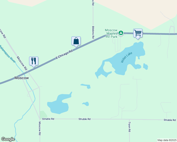 map of restaurants, bars, coffee shops, grocery stores, and more near 7701 East Chicago Road in Jonesville
