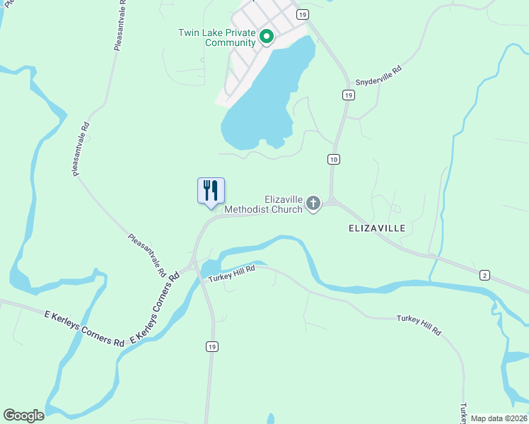 map of restaurants, bars, coffee shops, grocery stores, and more near County Route 19 in Elizaville