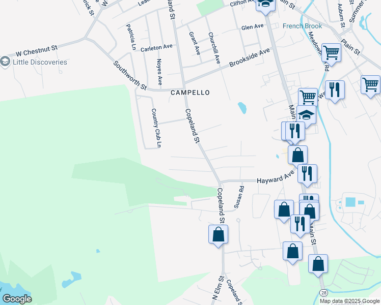 map of restaurants, bars, coffee shops, grocery stores, and more near 309 Copeland Street in Brockton