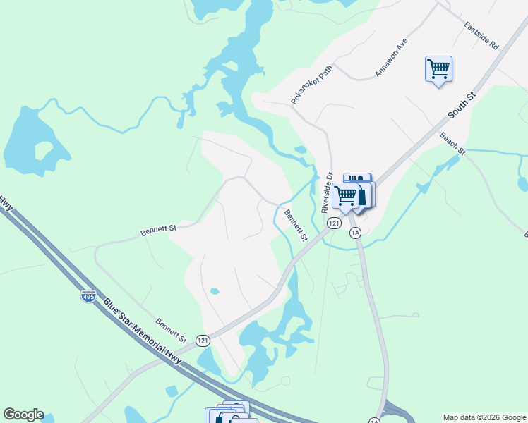 map of restaurants, bars, coffee shops, grocery stores, and more near 119 Bennett Street in Wrentham