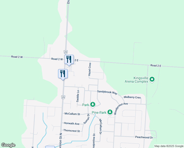 map of restaurants, bars, coffee shops, grocery stores, and more near 24 Hazel Crescent in Kingsville