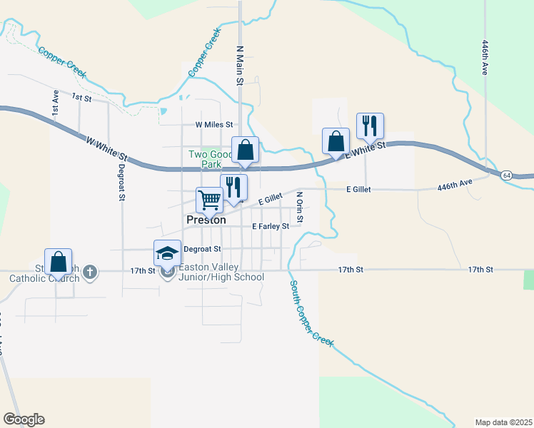 map of restaurants, bars, coffee shops, grocery stores, and more near 38-98 East Gillet in Preston