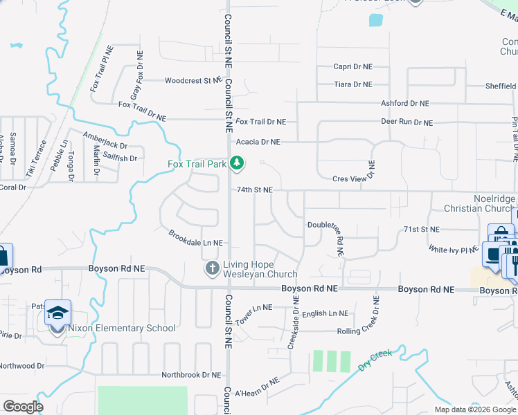 map of restaurants, bars, coffee shops, grocery stores, and more near 7308 West Park Road Northeast in Cedar Rapids