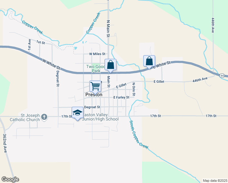 map of restaurants, bars, coffee shops, grocery stores, and more near 38-98 East Gillet in Preston