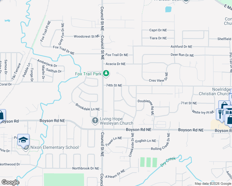 map of restaurants, bars, coffee shops, grocery stores, and more near 7308 West Park Road Northeast in Cedar Rapids