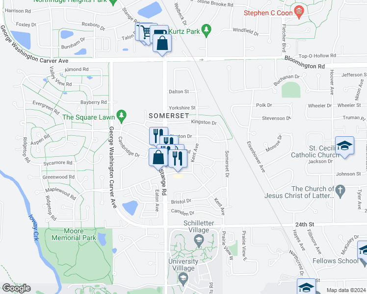 map of restaurants, bars, coffee shops, grocery stores, and more near 2602 Clayton Drive in Ames