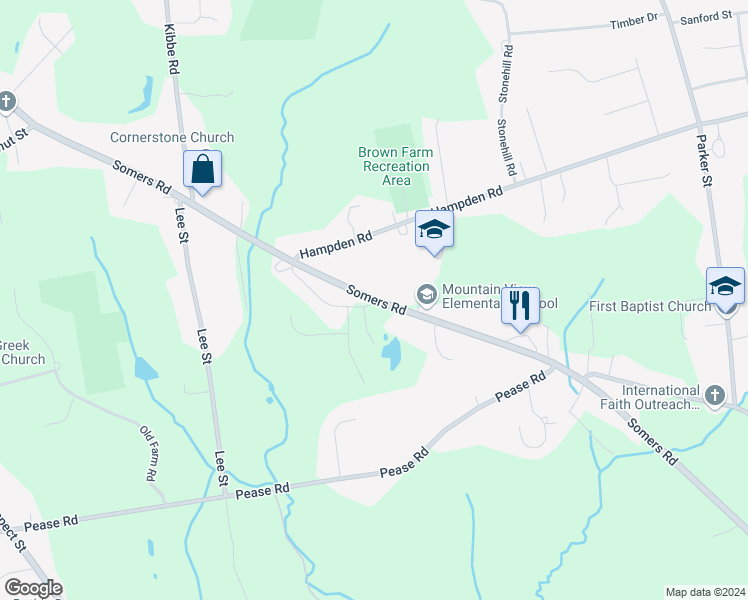 map of restaurants, bars, coffee shops, grocery stores, and more near 414 Somers Road in East Longmeadow