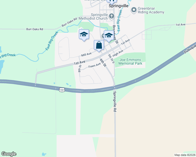 map of restaurants, bars, coffee shops, grocery stores, and more near 110 Heather Lane in Springville