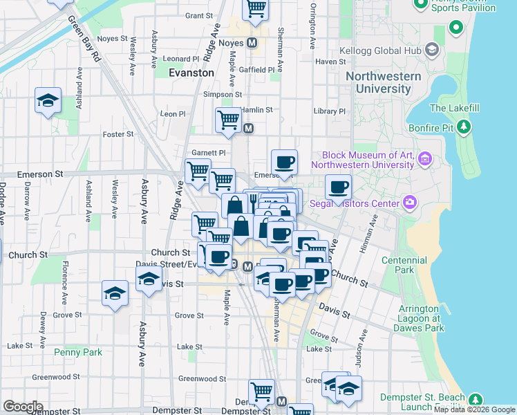map of restaurants, bars, coffee shops, grocery stores, and more near 0 Evanston Street in Hoffman Estates