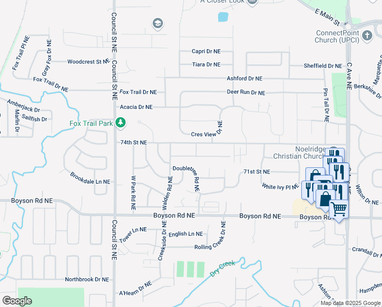 map of restaurants, bars, coffee shops, grocery stores, and more near 1141 74th Street Northeast in Cedar Rapids