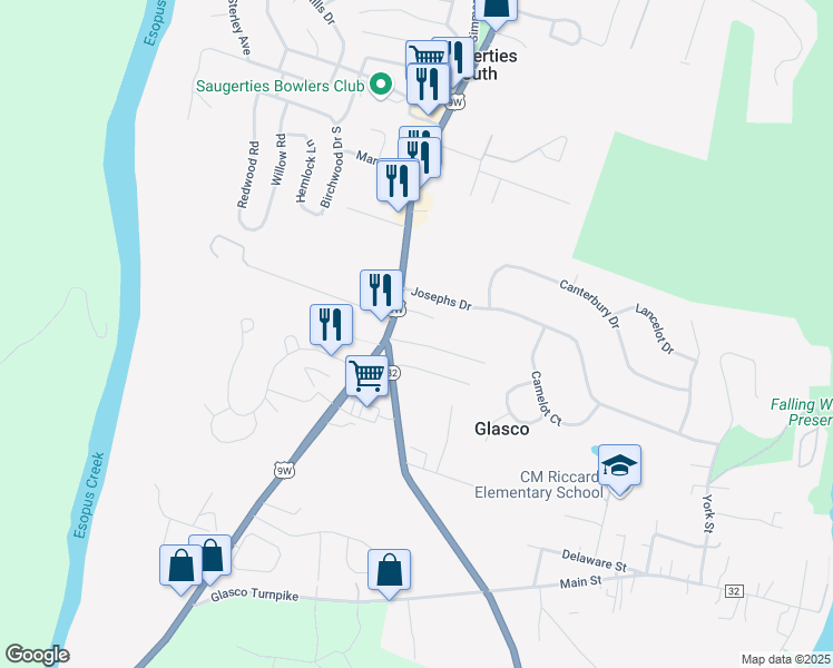 map of restaurants, bars, coffee shops, grocery stores, and more near 8 Scarselli Lane in Saugerties