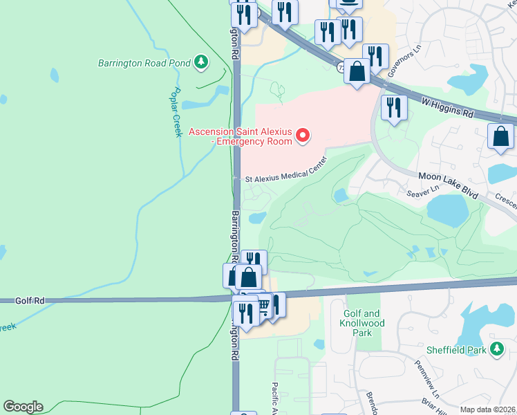 map of restaurants, bars, coffee shops, grocery stores, and more near 1515 Barrington Road in Hoffman Estates