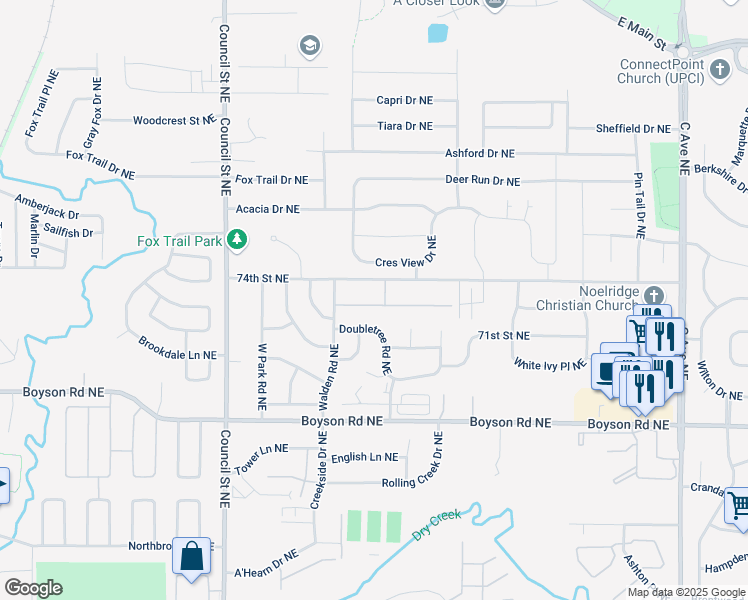 map of restaurants, bars, coffee shops, grocery stores, and more near 1141 74th Street Northeast in Cedar Rapids