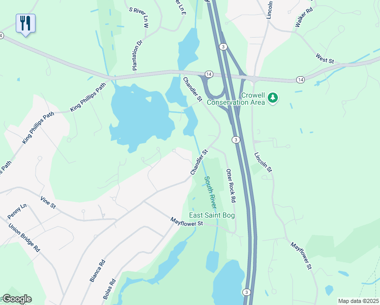 map of restaurants, bars, coffee shops, grocery stores, and more near 5 Ledgewood Drive in Duxbury