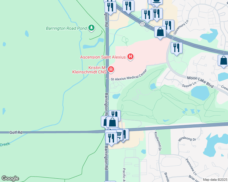 map of restaurants, bars, coffee shops, grocery stores, and more near 1515 Barrington Road in Hoffman Estates