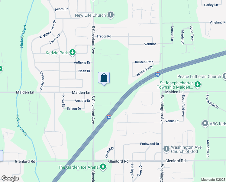 map of restaurants, bars, coffee shops, grocery stores, and more near 1567 Maiden Lane in St. Joseph