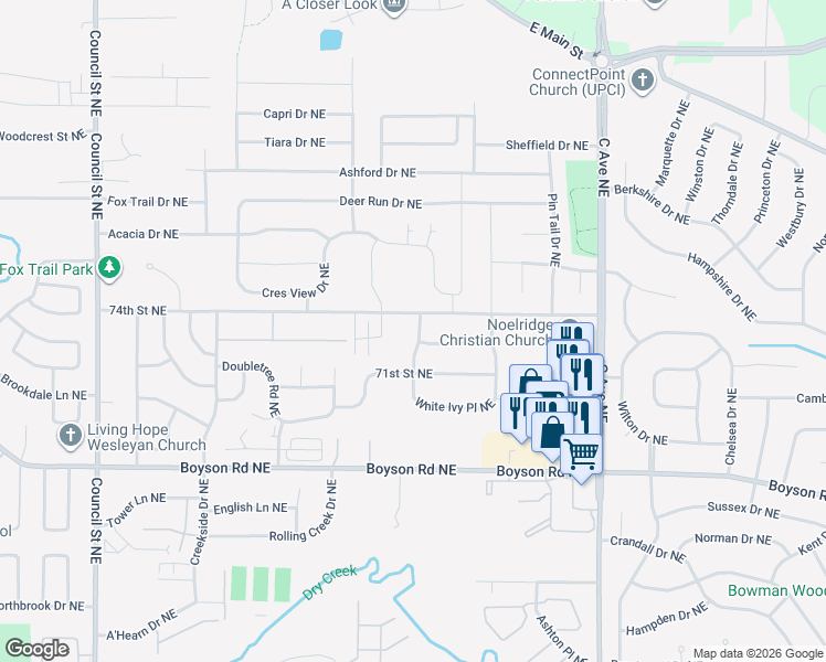 map of restaurants, bars, coffee shops, grocery stores, and more near 829 74th Street Northeast in Cedar Rapids