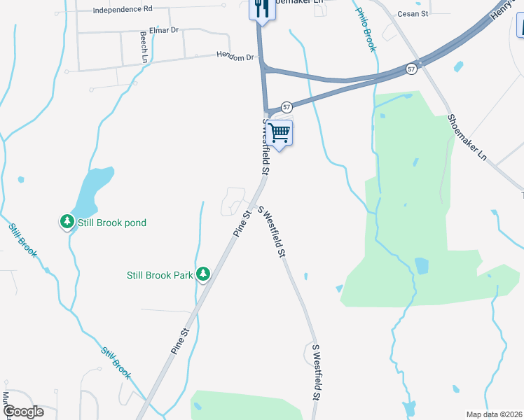 map of restaurants, bars, coffee shops, grocery stores, and more near 526 South Westfield Street in Agawam