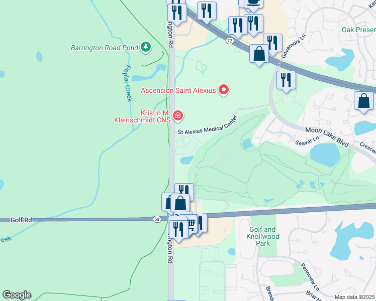 map of restaurants, bars, coffee shops, grocery stores, and more near 1515 Barrington Road in Hoffman Estates