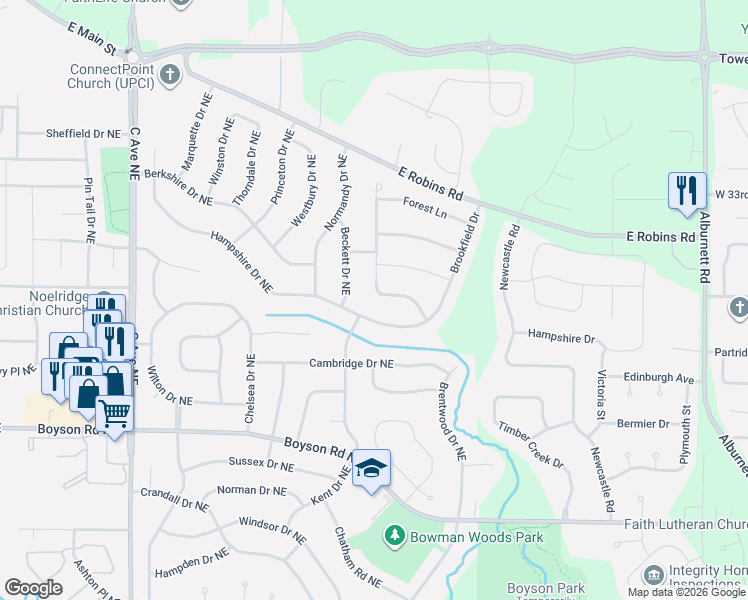 map of restaurants, bars, coffee shops, grocery stores, and more near 7200 Hampshire Drive Northeast in Cedar Rapids