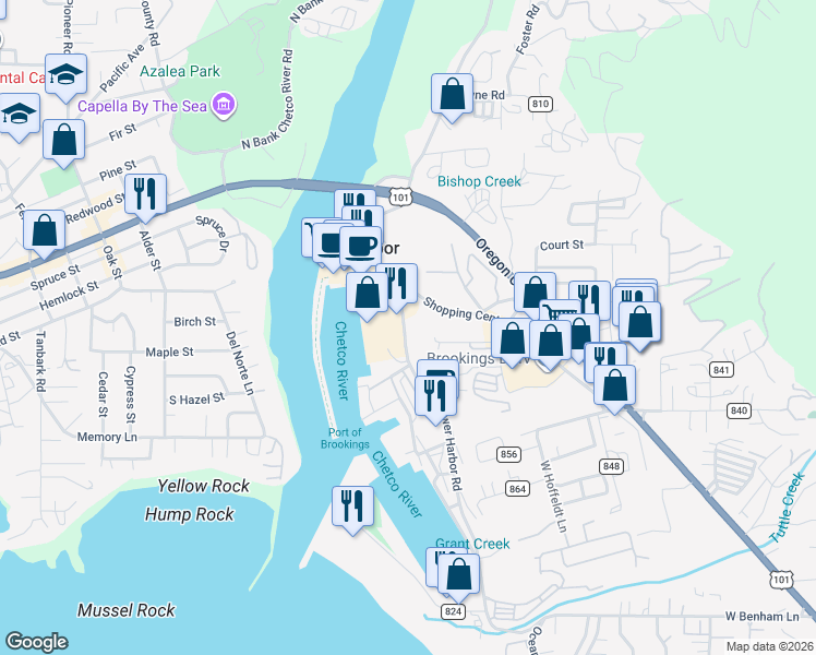 map of restaurants, bars, coffee shops, grocery stores, and more near 16339 Lower Harbor Road in Harbor