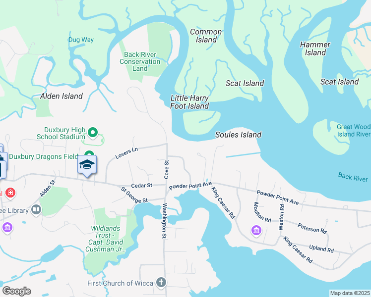 map of restaurants, bars, coffee shops, grocery stores, and more near 45 Old Cove Road in Duxbury