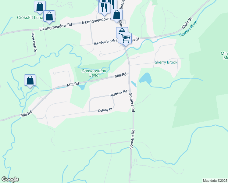 map of restaurants, bars, coffee shops, grocery stores, and more near 24 Bayberry Road in Hampden