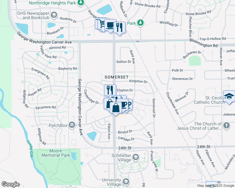 map of restaurants, bars, coffee shops, grocery stores, and more near 2816 Stange Road in Ames