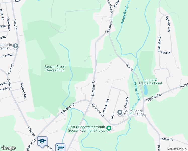 map of restaurants, bars, coffee shops, grocery stores, and more near 404 Summer Street in East Bridgewater