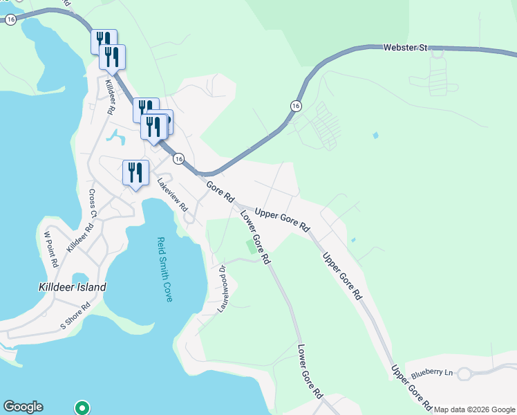 map of restaurants, bars, coffee shops, grocery stores, and more near 5 Upper Gore Road in Webster